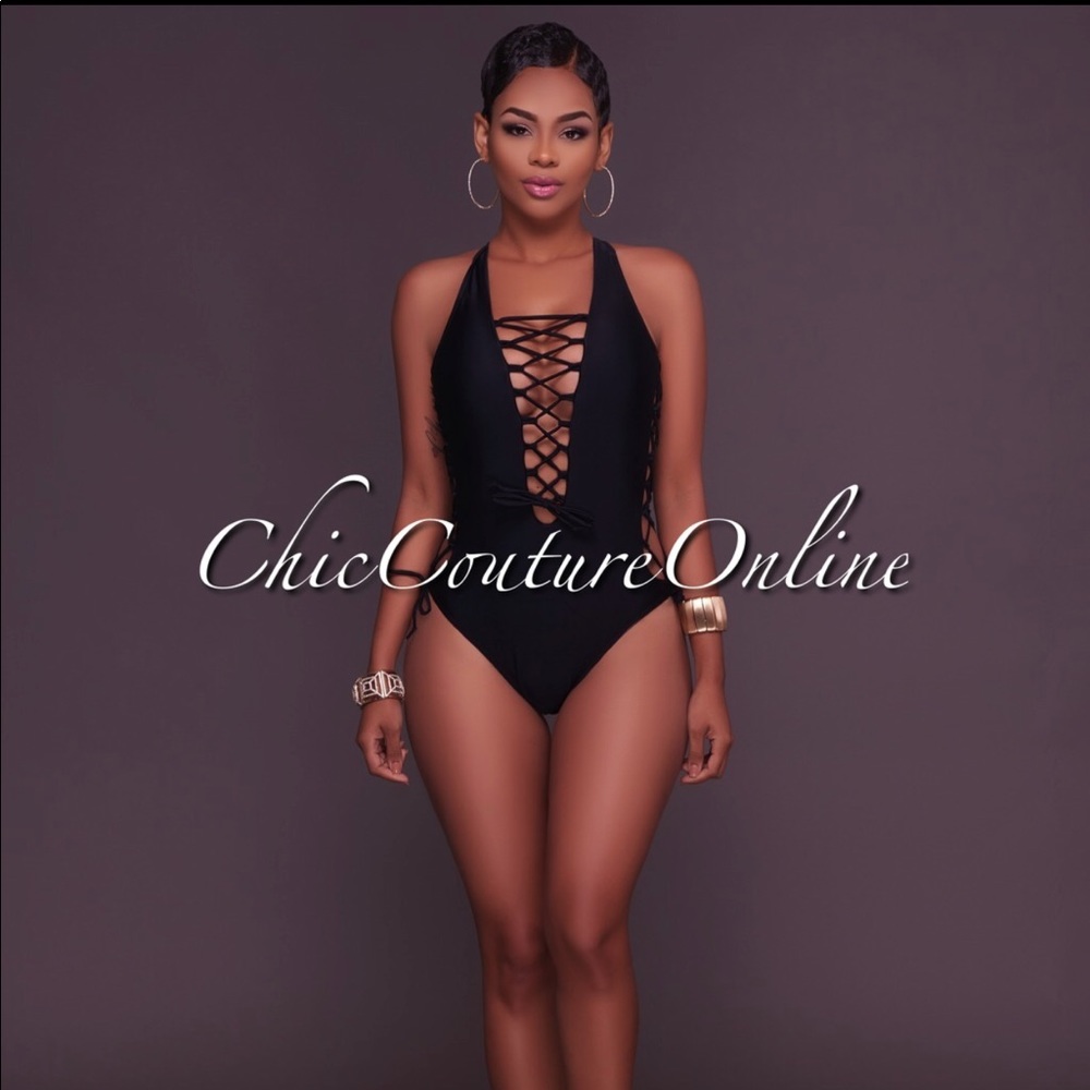 Black Lace Up Multi-Way Swimsuit
